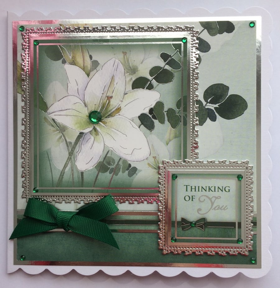 3D Luxury Handmade Card White Lilies - Thinking of You - Sympathy