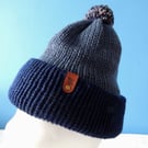 chunky hand knitted woolen hat with pompom