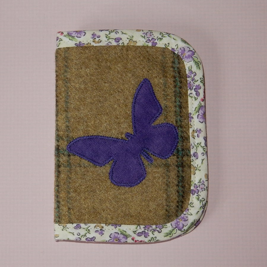 Tweed needle case with butterfly