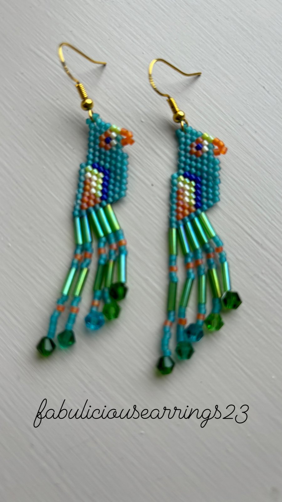 Handmade cute parrots made from Miyuki delica beads (not my design)