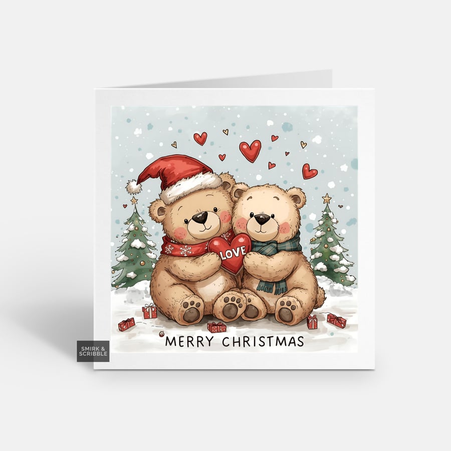 Unique Funny Christmas Card For Him Or Her - Xmas Greeting - Cute Bears