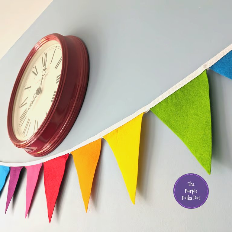 Rainbow bunting by the metre, handmade from wool blend felt in rainbow colours