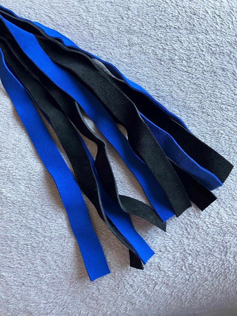 Blue and Black Suede Leather Flogger with Chrome Handle