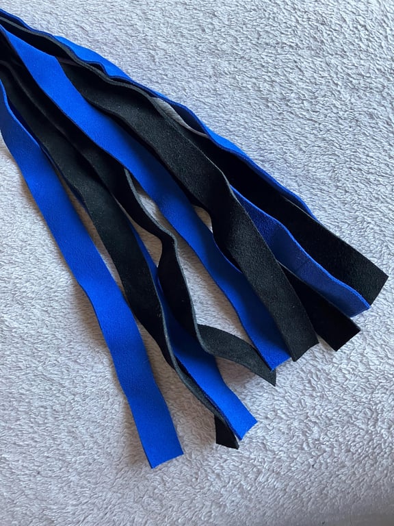Blue and Black Suede Leather Flogger with Chrome Handle - FREE SHIPPING