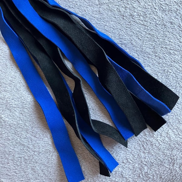 Blue and Black Suede Leather Flogger with Chrome Handle - FREE SHIPPING