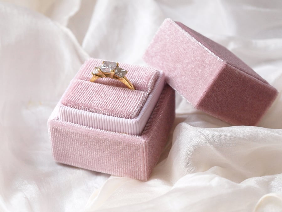 Luxurious Blush Pink Velvet Ring Box for Engagement, Wedding or Heirloom Ring