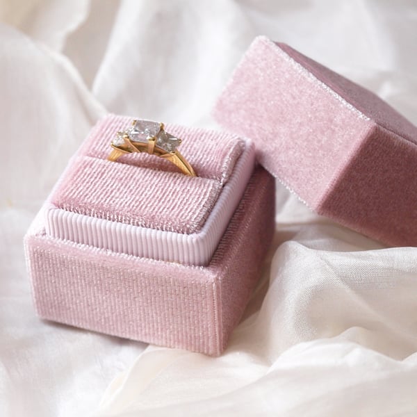 Luxurious Blush Pink Velvet Ring Box for Engagement, Wedding or Heirloom Ring
