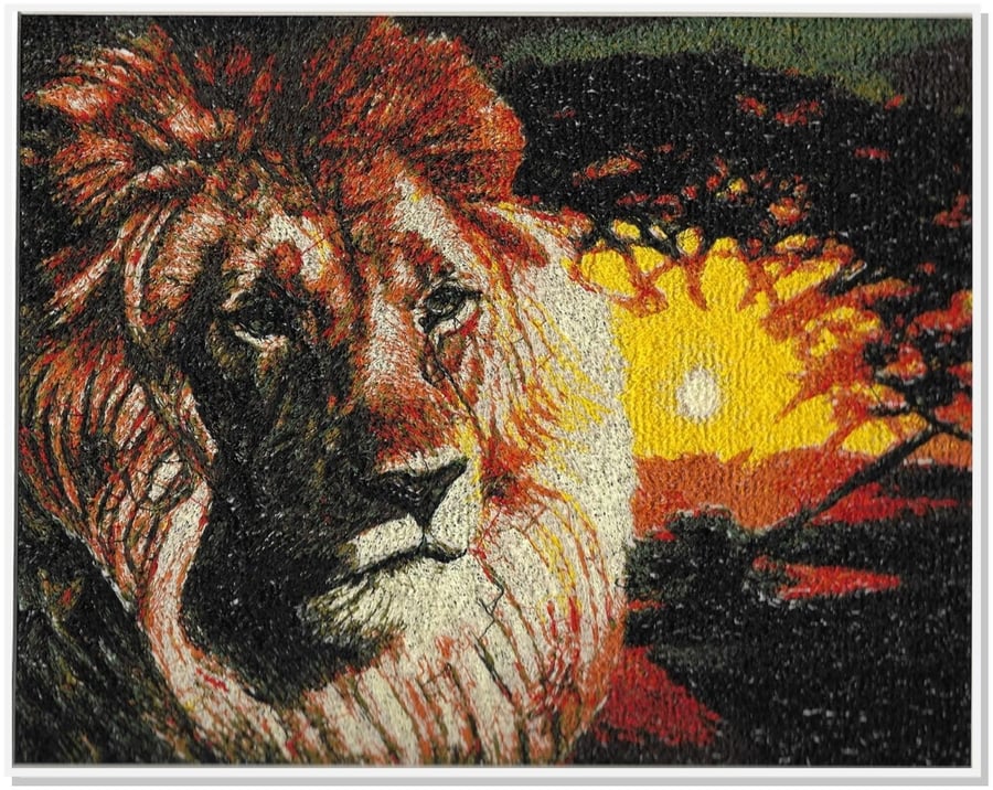 Lion King. A beautiful, mounted, unframed, machine embroidered work of art.