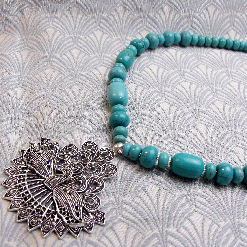 Chunky Turquoise Necklace, Peacock Necklace, Peacock Jewellery CC5