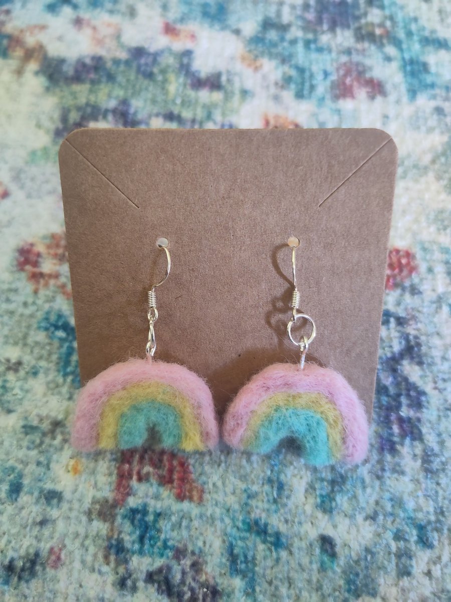 Needle-felted pastel rainbow earrings