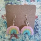 Needle-felted pastel rainbow earrings