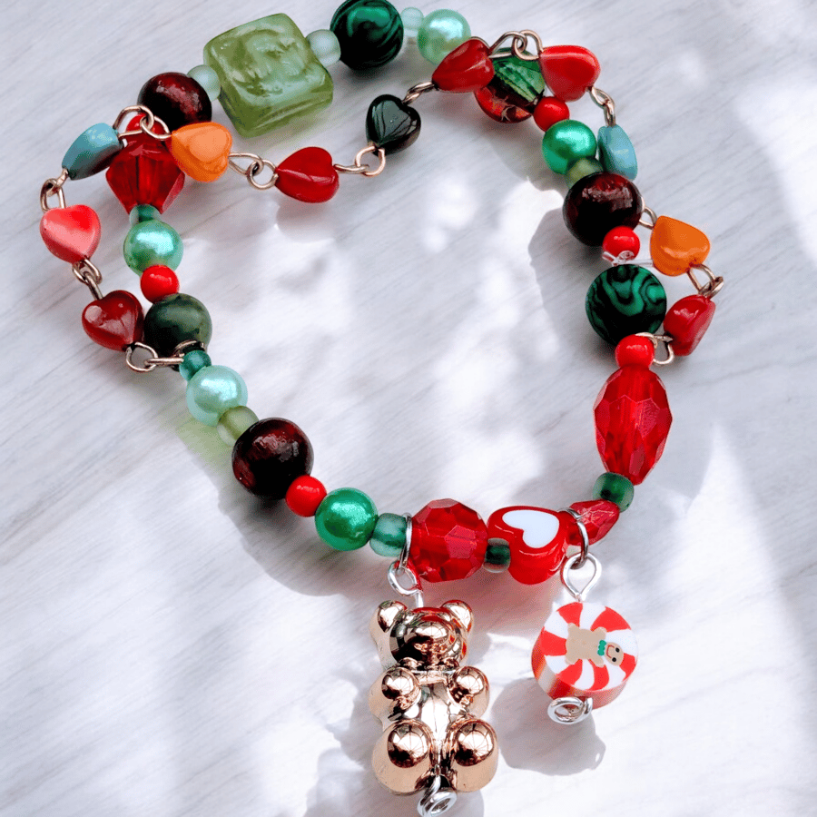 Handmade Upcycled Unique Stretch Festive Bracelet 