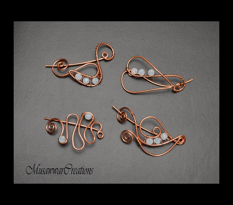 Special offer ,Four white crystal agates copper shawl pins,copper wire scarf pin