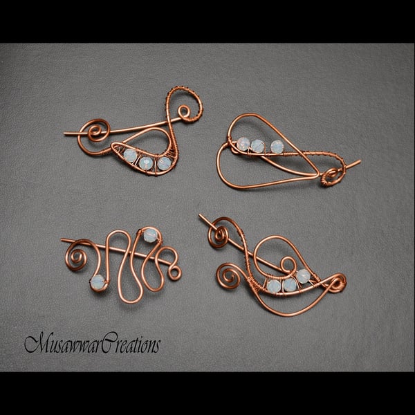 Special offer ,Four white crystal agates copper shawl pins,copper wire scarf pin