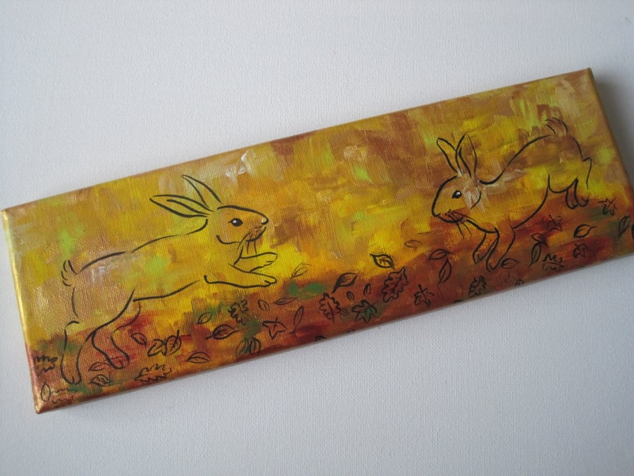 SALE Original Art Bunny Rabbit Autumn Painting