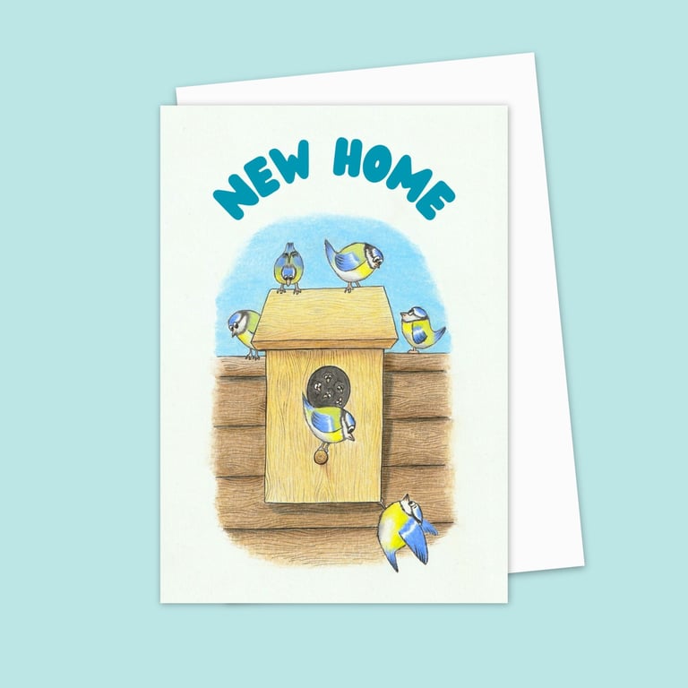 New Home Greeting Card: Garden Birds Pencil Illustration (901)