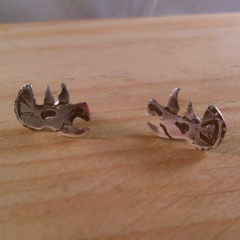 Sterling Silver Triceratops Fossil Stud Earrings (SKU070325)