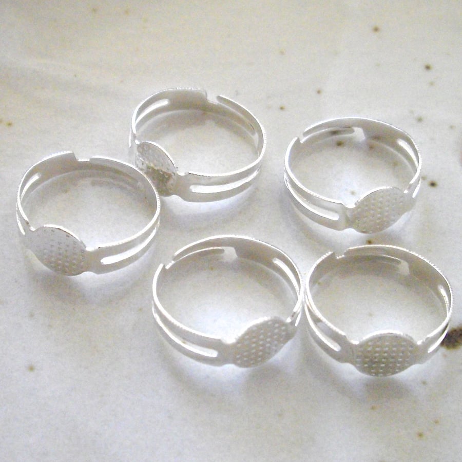 10 x Silver Plated Adjustable Ring Blanks