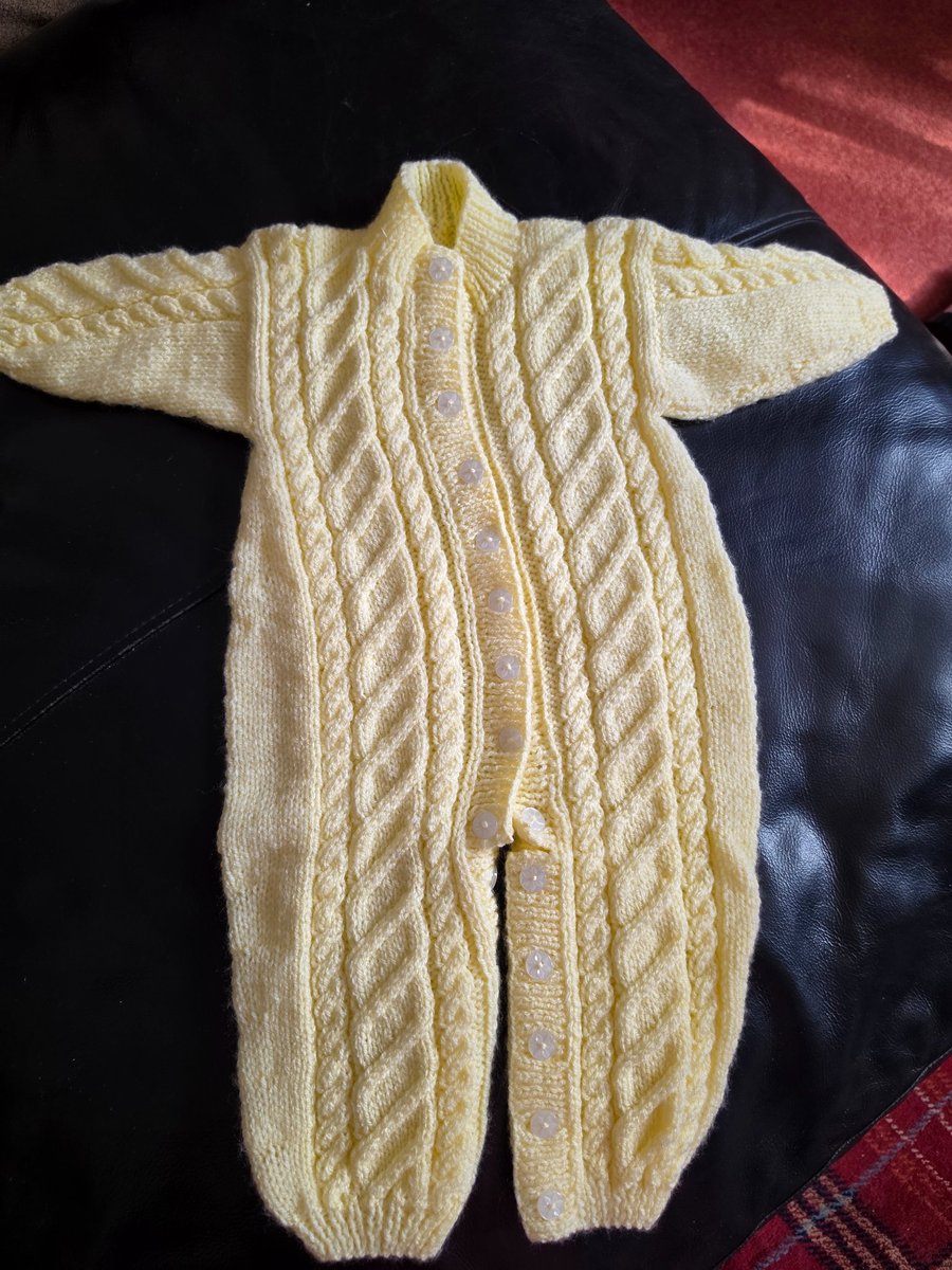 Hand knit baby all in one romper