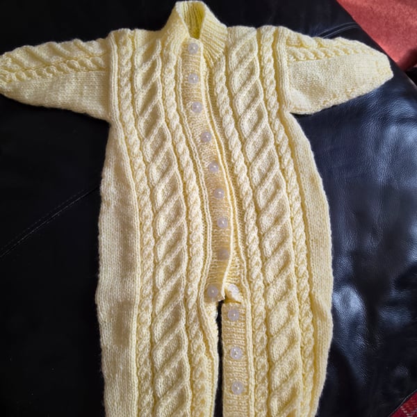Hand knit baby all in one romper