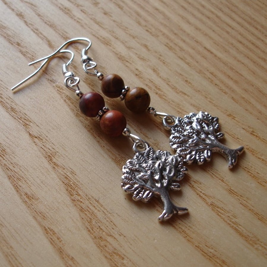 Natural Tree of Life Charm Bead Earrings Gift for Her Valentines