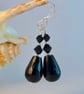 Black Onyx, Crystal & Silver Earrings, Birthday, Anniversary, Gifts For Her