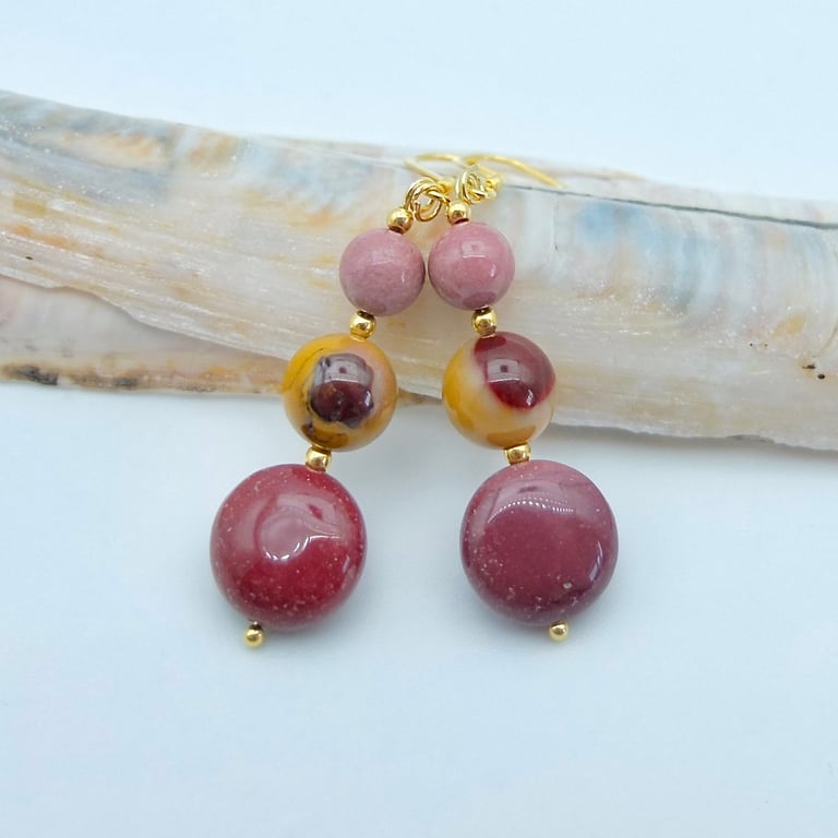 Mookaite Jasper Earrings With Gold Vermeil, Birthday, Anniversary, Gifts For Her