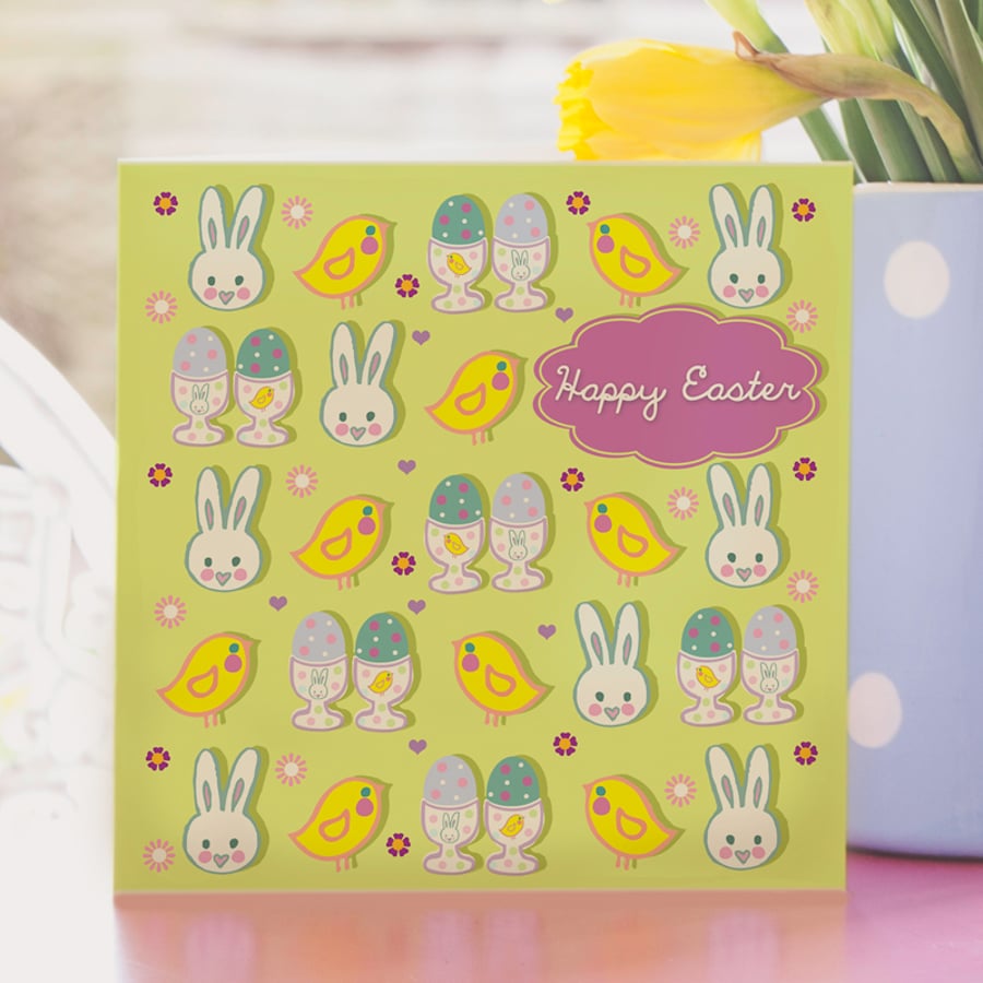 Happy Easter Card in Green