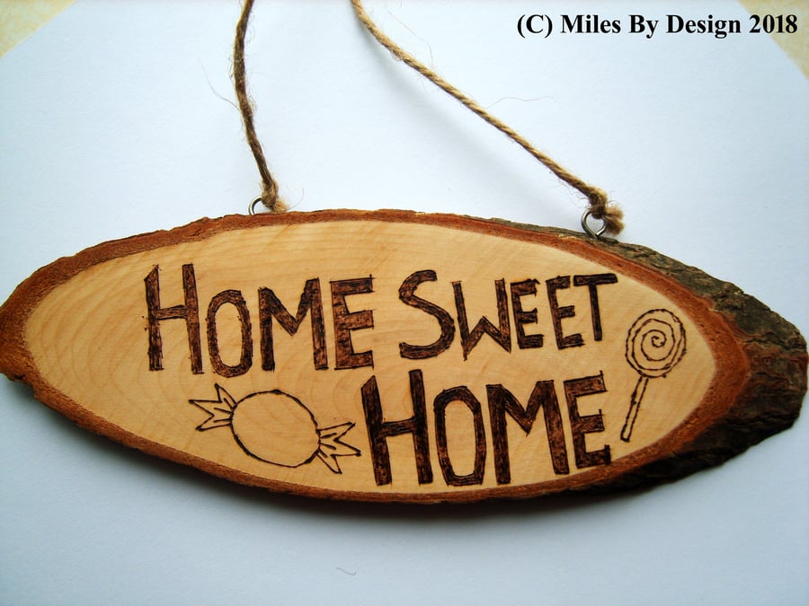 Home Sweet Home Wooden Pyrography Plaque Hanging