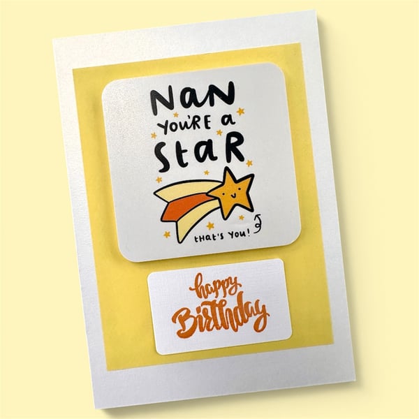 Birthday card for Nan, you're a star, with a drinks coaster gift 