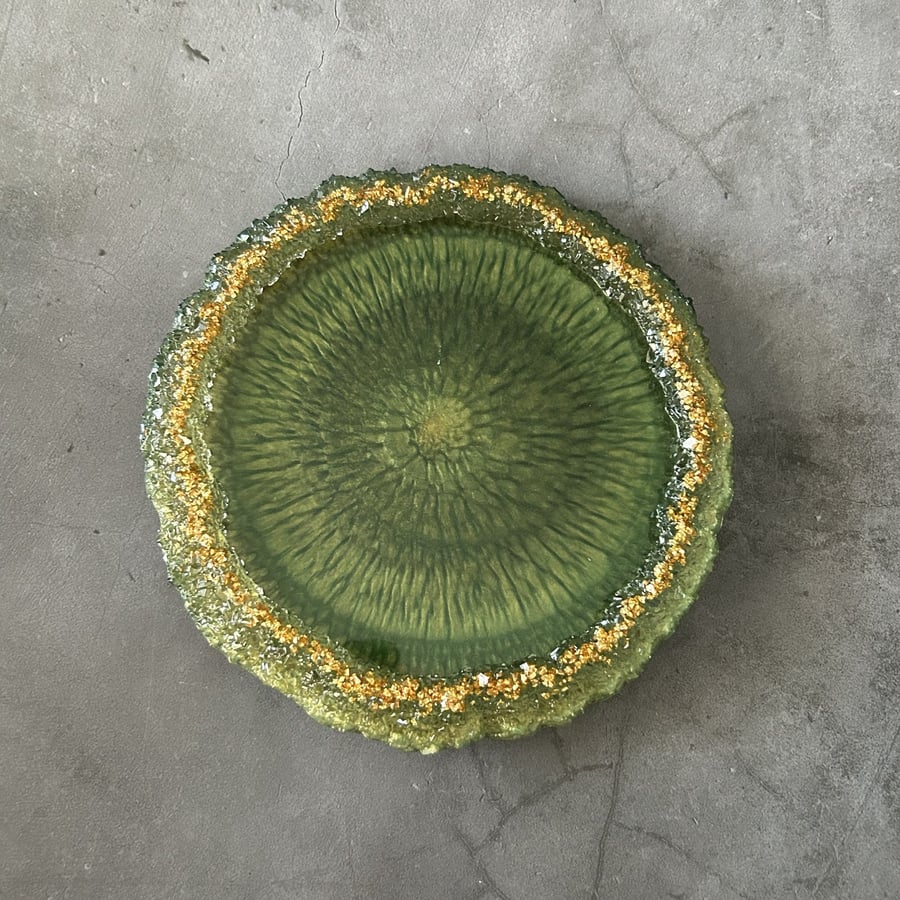 Resin Drusy Edge Tray – Green & Gold Trinket Dish