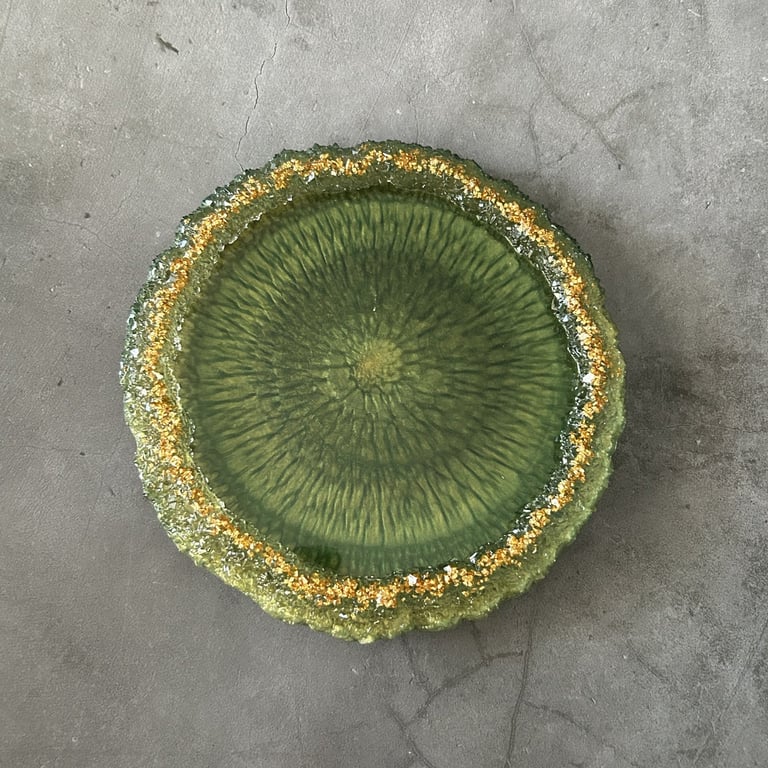 Resin Drusy Edge Tray – Green & Gold Trinket Dish