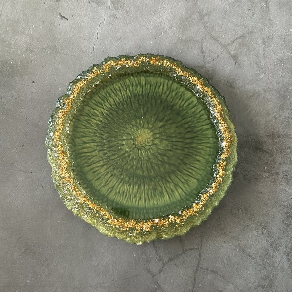 Resin Drusy Edge Tray – Green & Gold Trinket Dish