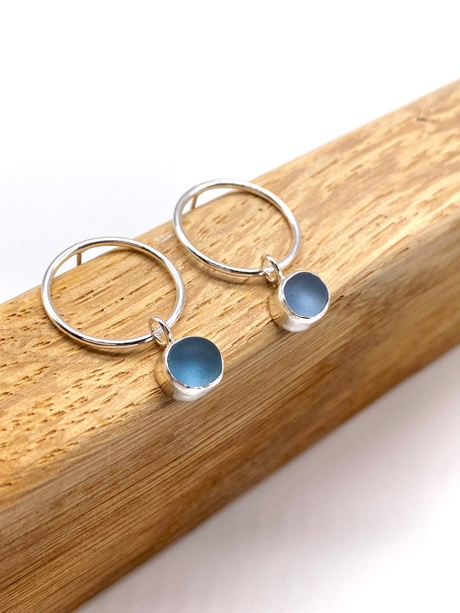 Cornflower Blue Sea Glass Bubble Stud Earrings