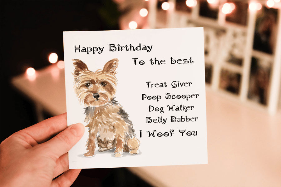 Yorkshire Terrier Dog Birthday Card, Dog Birthday Card