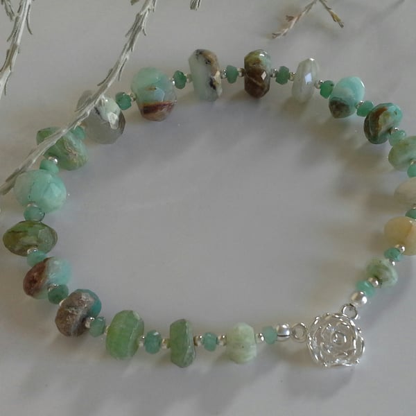 Chrysoprase & Emerald Sterling Silver Bracelet