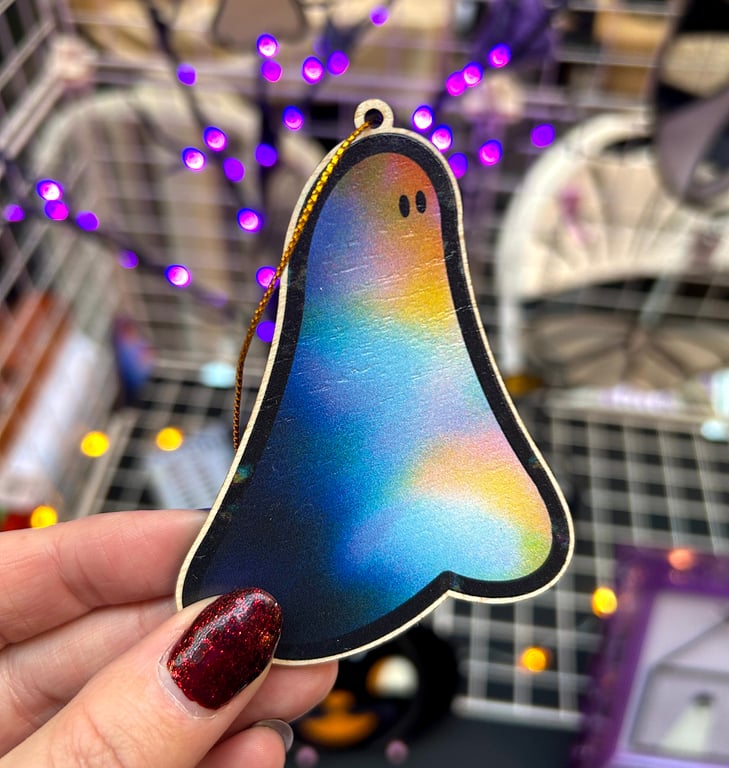 Adopt a Ghost Wooden Hanging Decoration - Rainbow Galaxy