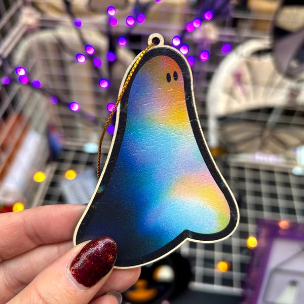 Adopt a Ghost Wooden Hanging Decoration - Rainbow Galaxy