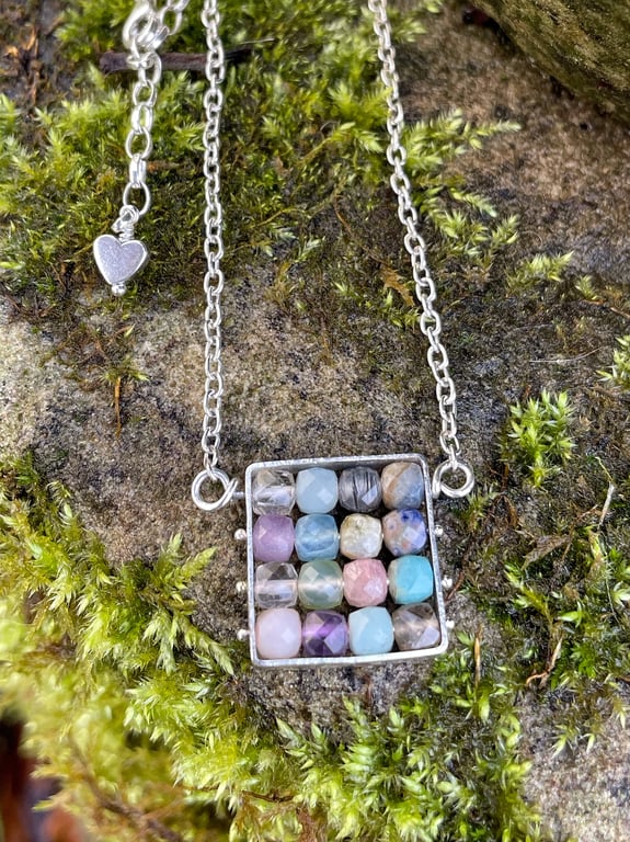 Sterling silver pastel gemstone necklace