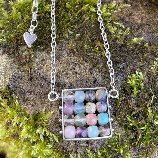 Sterling silver pastel gemstone necklace
