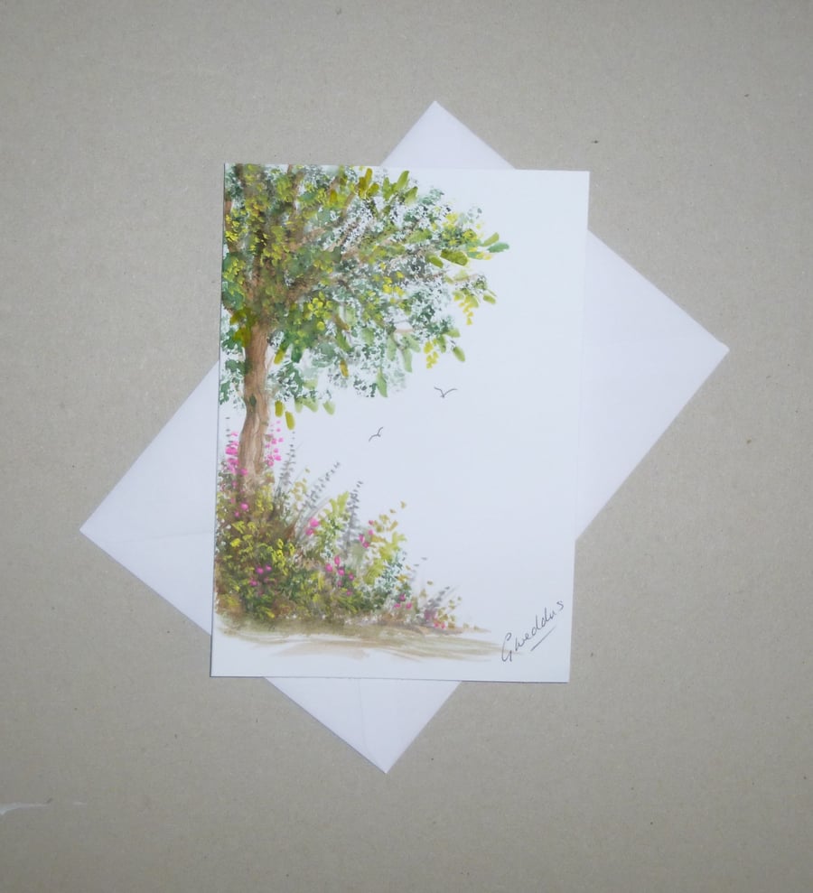 hand painted tree landscape watercolour greetings card ( ref Fa 373 H1 )