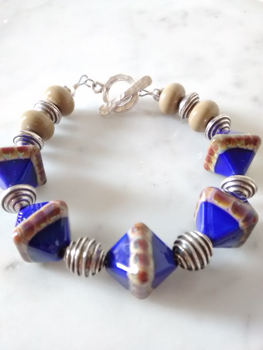 SALE - HALF PRICE - LAZULI DIAMOND GLASS LAMPWORK BRACELET  - FREE UK POSTAGE