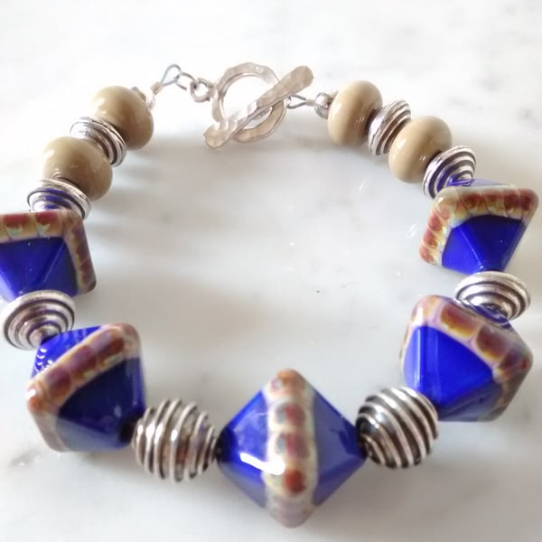 SALE - HALF PRICE - LAZULI DIAMOND GLASS LAMPWORK BRACELET  - FREE UK POSTAGE