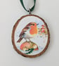 Christmas tree decorations - robins in the snow - pair of decoupaged wood slices - Image 6