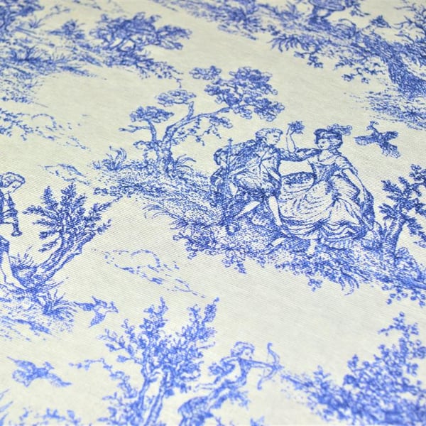 Round Oval Tablecloth , Blue Toile De Jouy Tablecloth , Vintage French Toile 