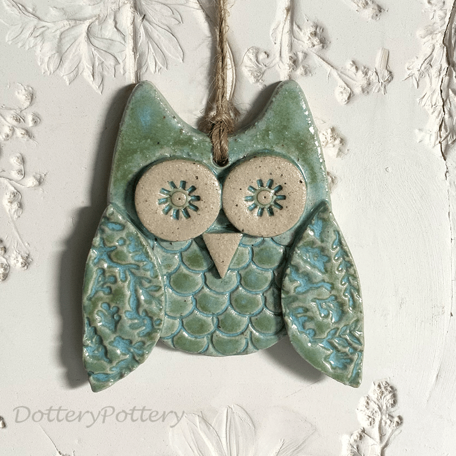 Ceramic owl hanging decoration Pottery owl ceramic bird 