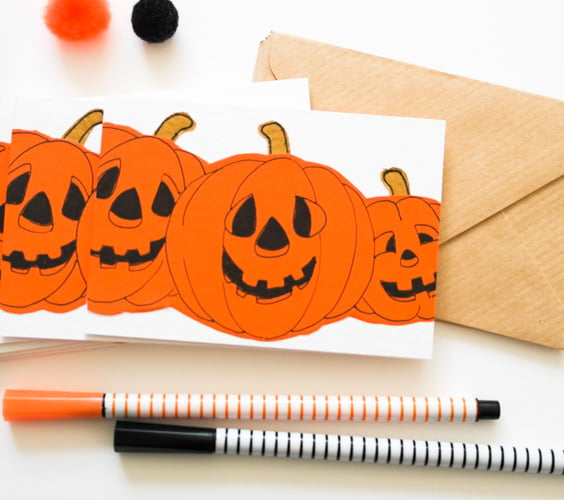 6 Pack Halloween Mini Cards, Pumpkin notecards, Handmade Halloween Party Invites