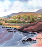 Langland Bay, Gower, Wales, Watercolour Print, in 8 x 6 '' Mount