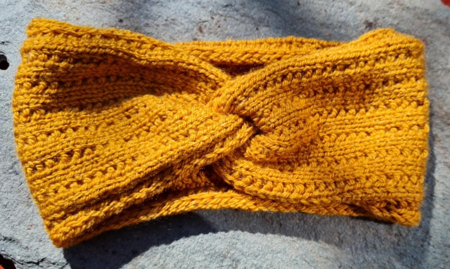 Hand Knit Yellow Earwarmer