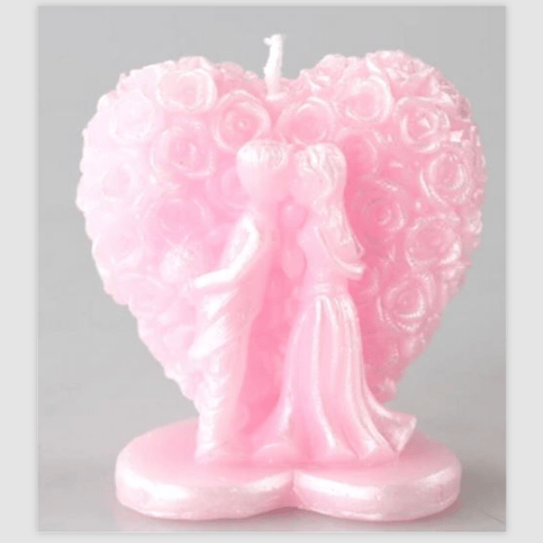 Bride & Groom Kissing & Rose Bud Heart Silicone Candle Mould